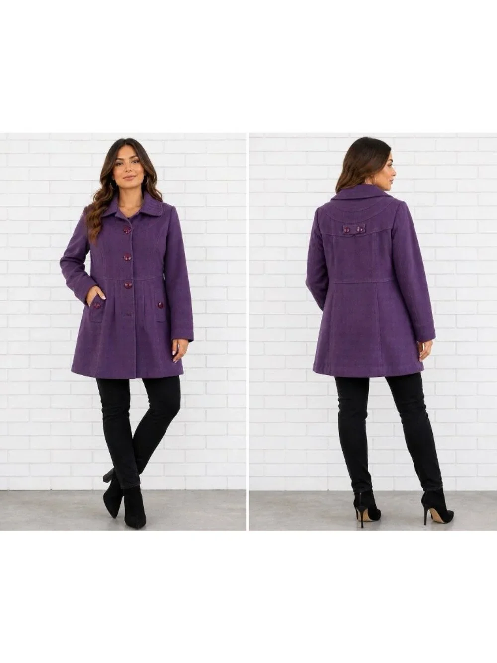 Womens Wool Blend Dress Coat Purple L Shawl Collar Button Front Lined Queens